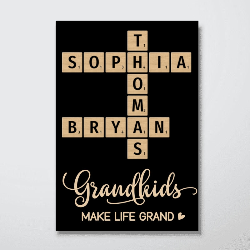 Grandkids Make Life Grand Heart Crossword Puzzle Art Personalized Poster