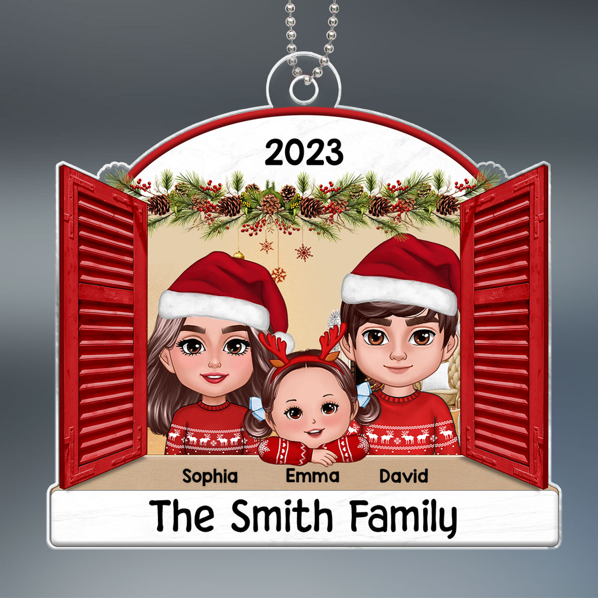 Family Looking Out Window Christmas Keepsake Personalized Acrylic Ornament