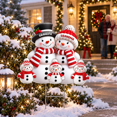 Christmas Cute Snowman Grandpa Grandma Grandkids - Personalized Corrugated Plastic Yard Sign - Christmas Decor For Grandparents (Up to 20 Grandkids)