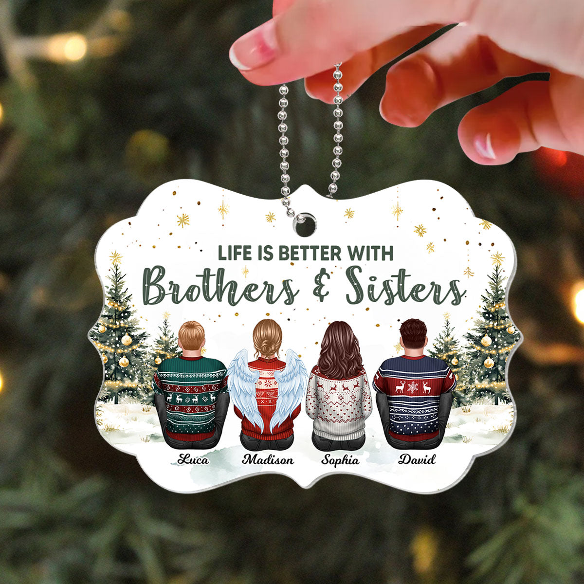 Brother Sisters Christmas Tree Personalized Acrylic Ornament, Christmas Gift for Siblings