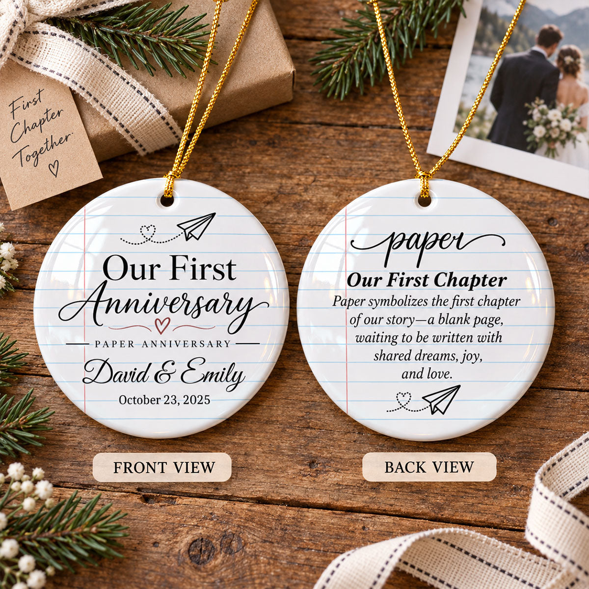 Our 1st Wedding Anniversary Paper Anniversary - Personalized Ceramic Ornament - First Year Keepsake Gift For Him Gift For Her