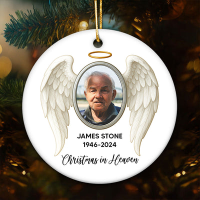 Heavenly Halo & Wings Memorial Ceramic Ornament, Personalized Keepsake Christmas Ornament, Sympathy Gift For Loss Of Loved Ones