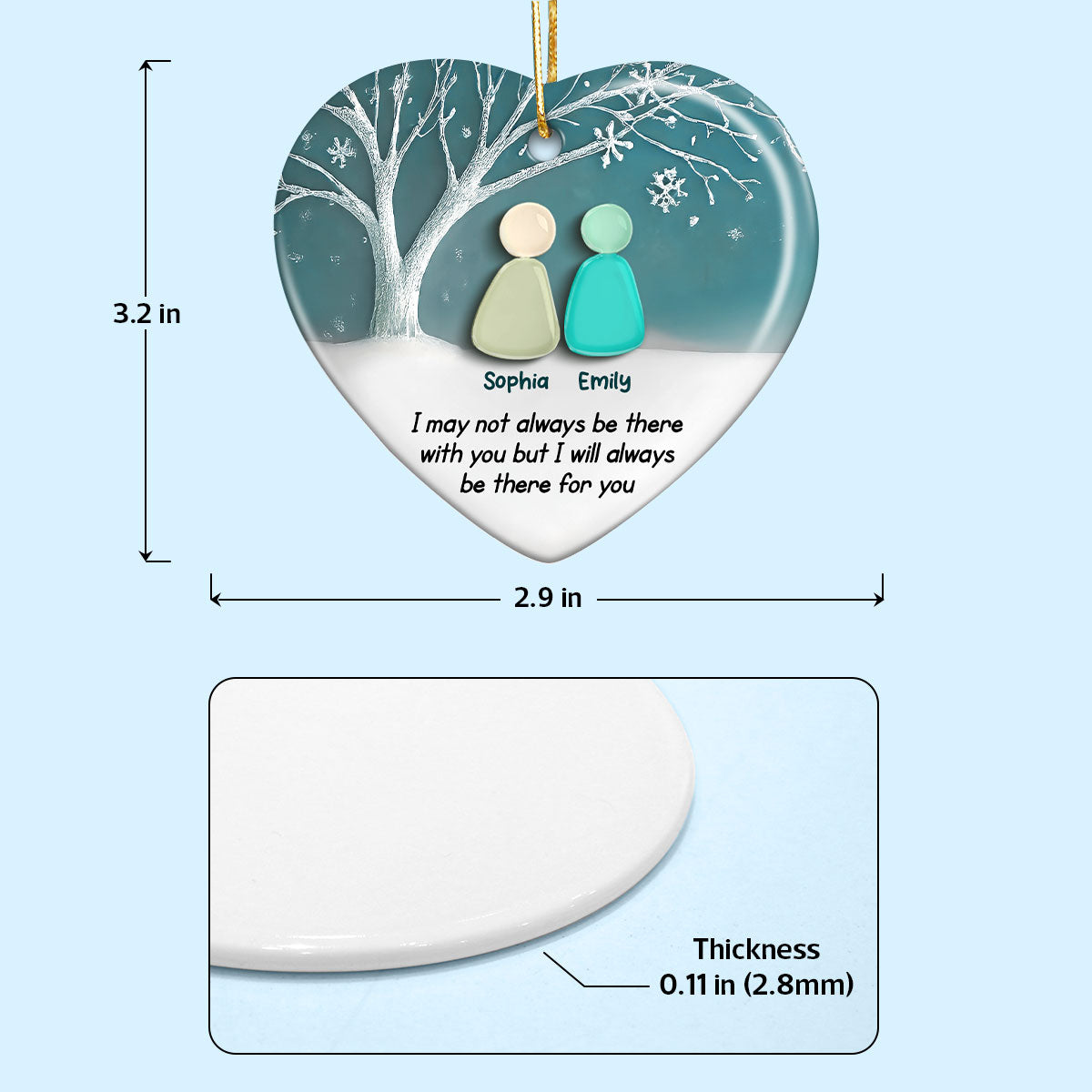 2D Sea Glass Effect Besties Forever - Personalized Ceramic Ornament - Friendship Gift, Christmas Gift For Best Friends