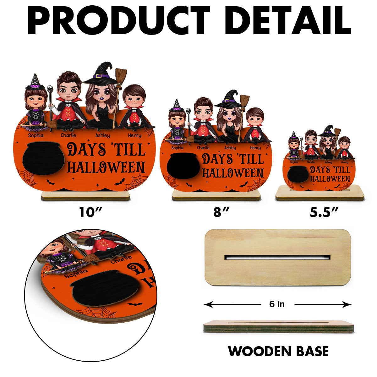 Family Halloween Countdown Unique Home Decor Personalized 2-Layer Standing Wooden Plaque