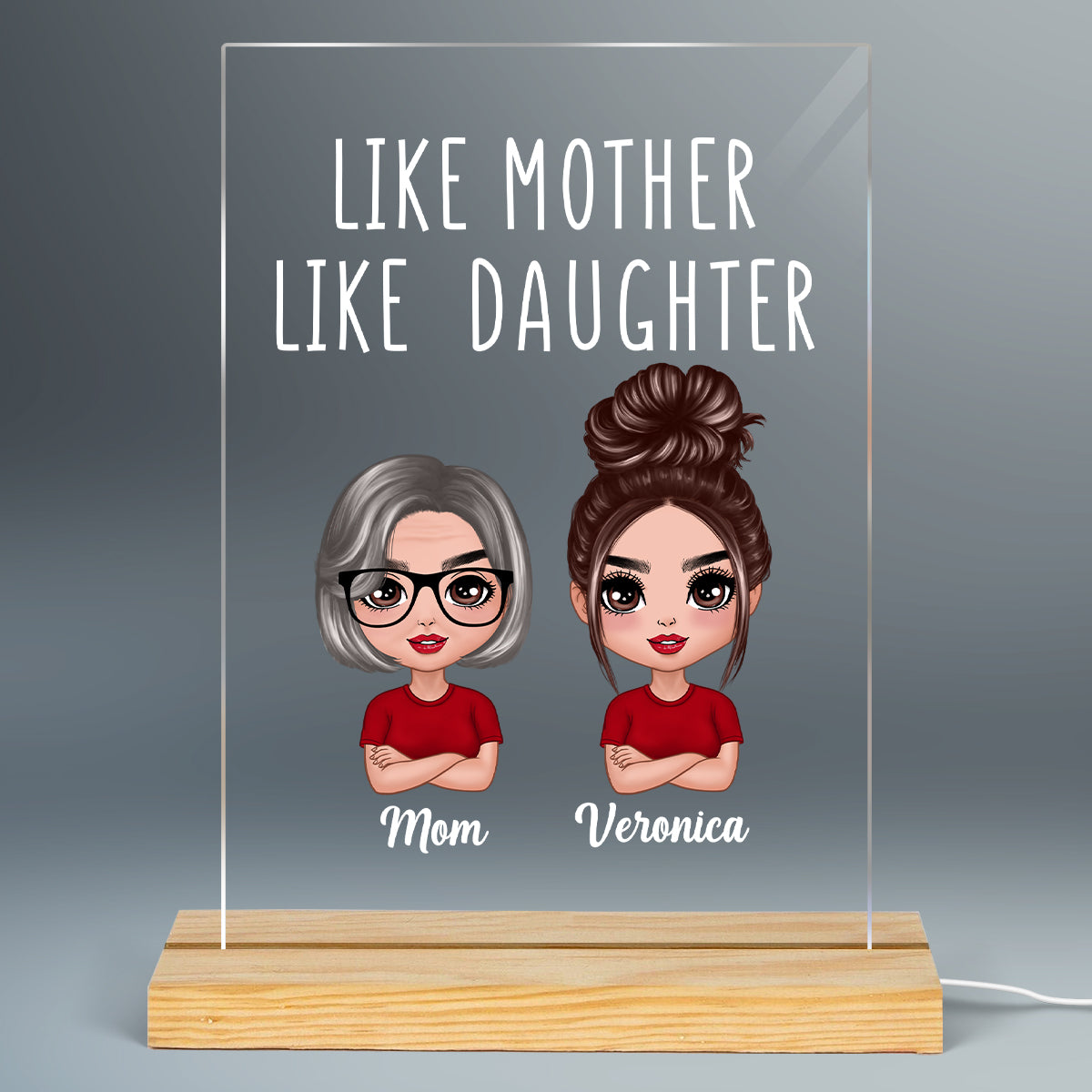 Like Mother Like Daughter Doll Women Personalized Rectangle Acrylic Plaque LED Lamp Night Light