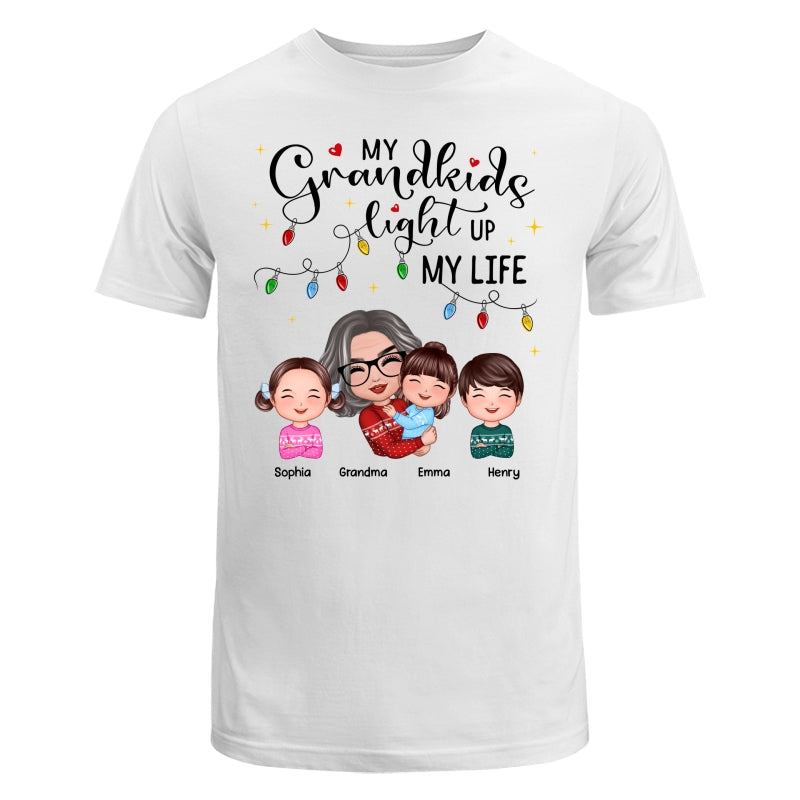 Doll Grandma Hugging Kid My Grandkids Light Up My Life Christmas Personalized Shirt