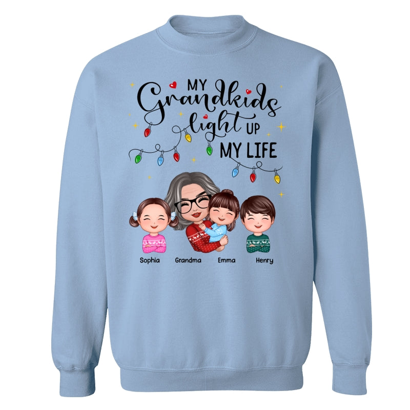 Doll Grandma Hugging Kid My Grandkids Light Up My Life Christmas Personalized Shirt