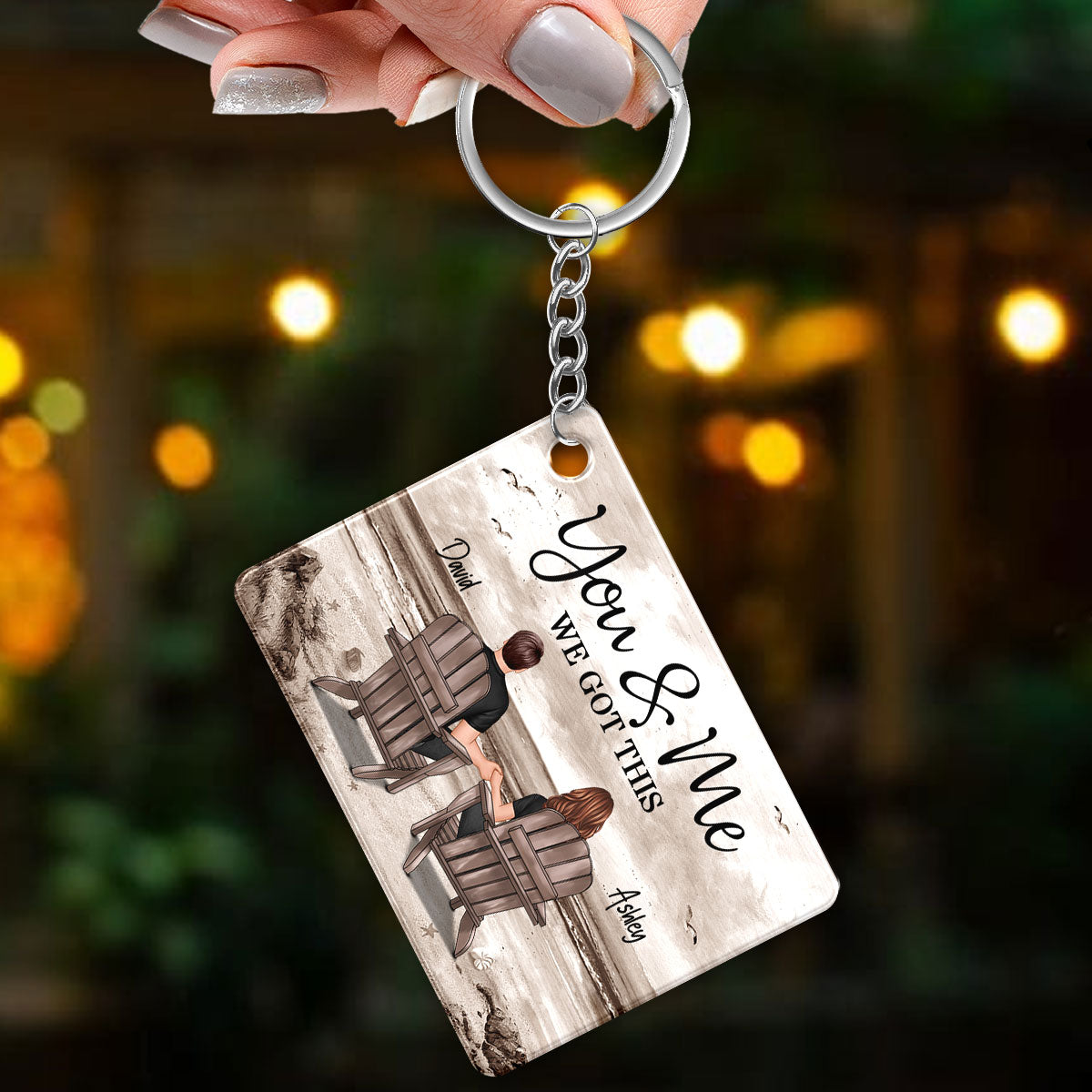 Back View Couple Sitting Retro Vintage Beach Landscape Personalized Acrylic Keychain