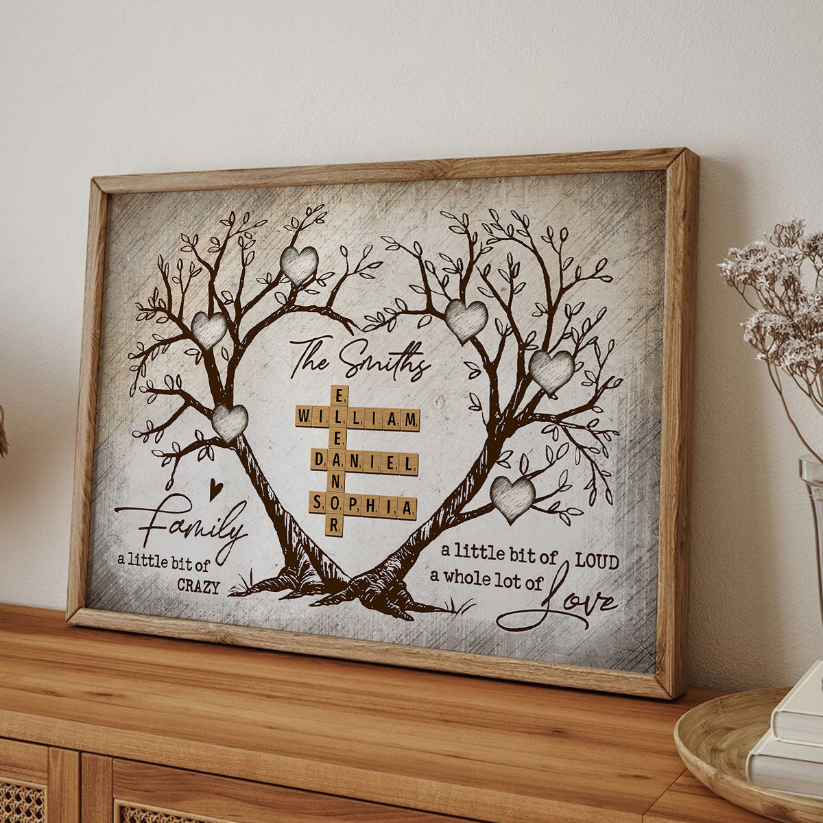Family Heart Tree Crossword Puzzle - Created In A Moment, Treasured Forever - Personalized Poster - Gift For Family, For Husband, Wife