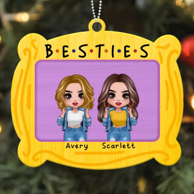 Besties Sisters Best Friends In Frame Personalized Christmas Wooden Ornament