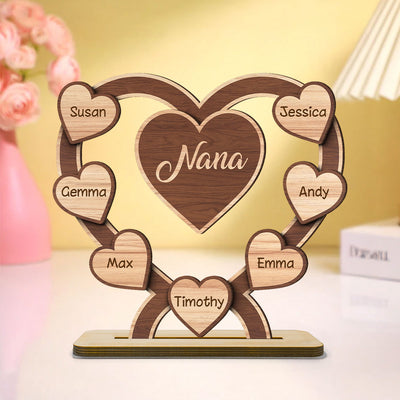 Grandma Mom Hearts Personalized 2-Layered Standing Wooden Plaque, Gift