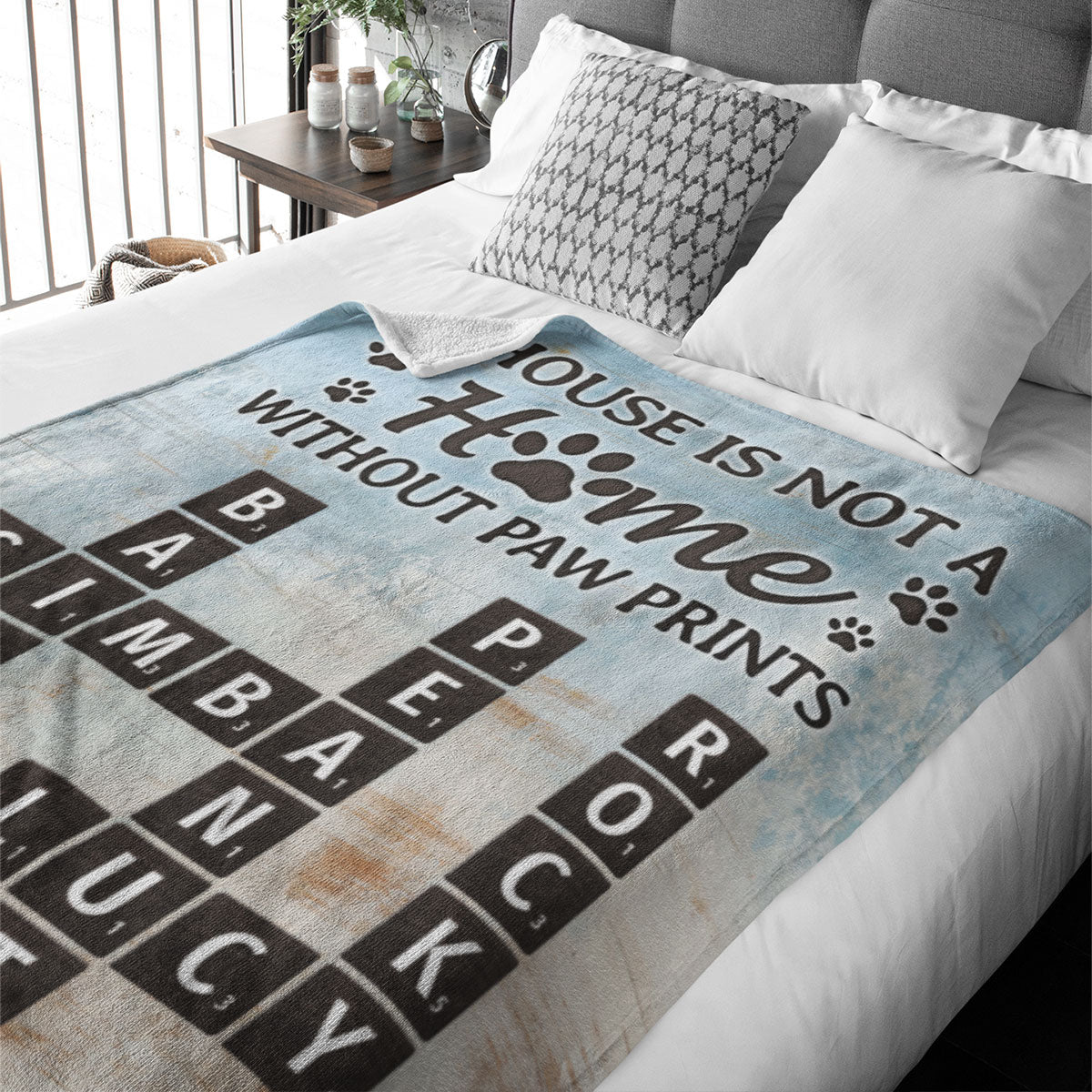 Home With Paw Prints Pet Crossword Puzzle Art Personalized Blanket