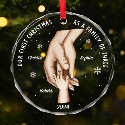 First Christmas As Family Hands On Hands Personalized Glass Ornament
