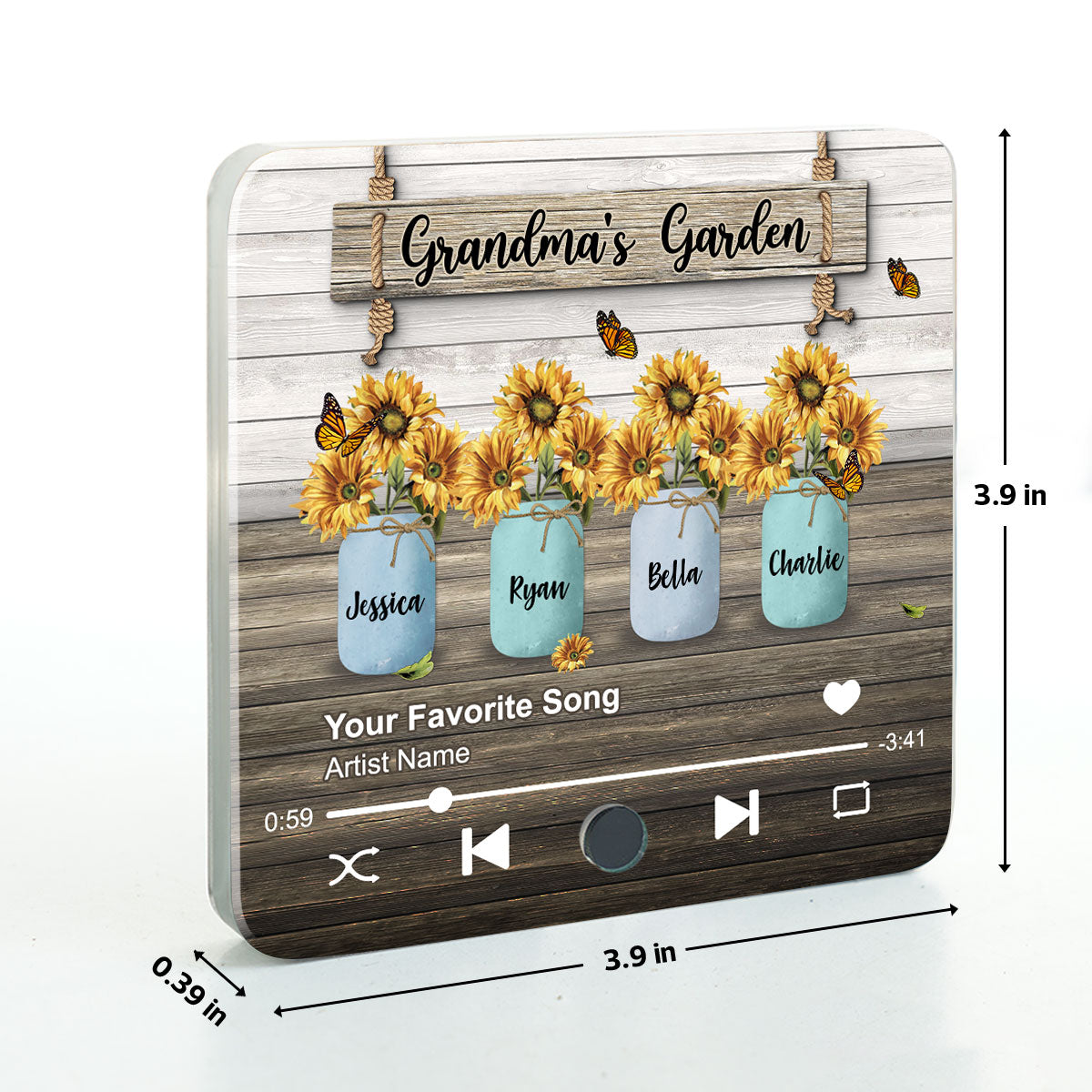 Grandma Garden Sunflower Vase Personalized Music Fridge Magnet, Heartfelt Gift for Grandma, Mom