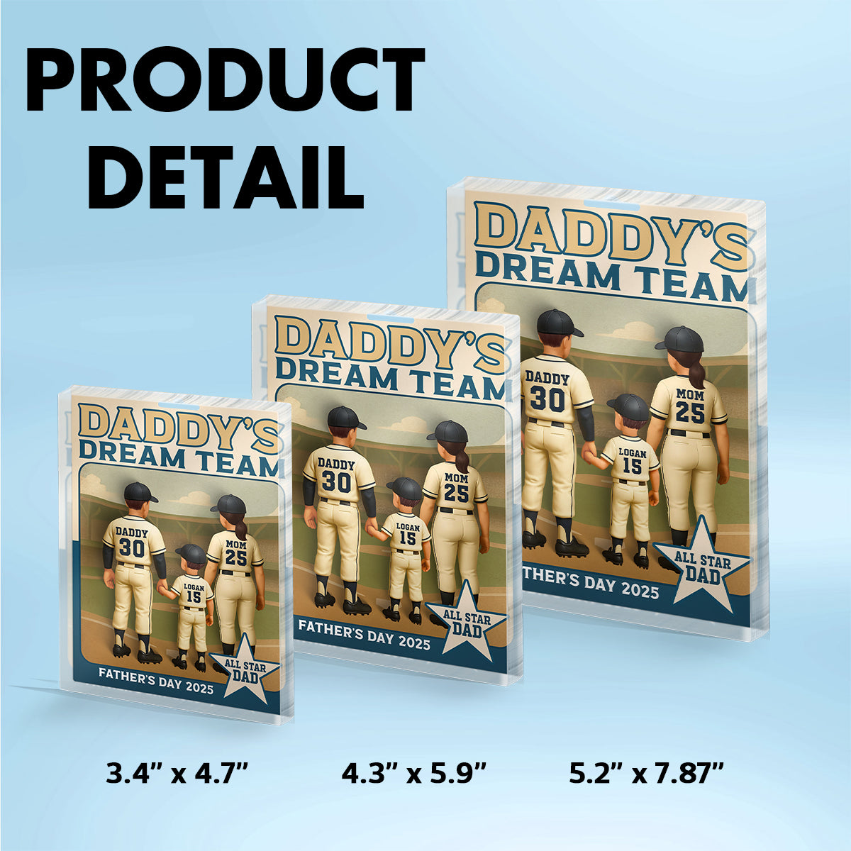 Daddy's Dream Team Baseball Card Personalized Acrylic Block Plaque, Father's Day Gift for Baseball Dad