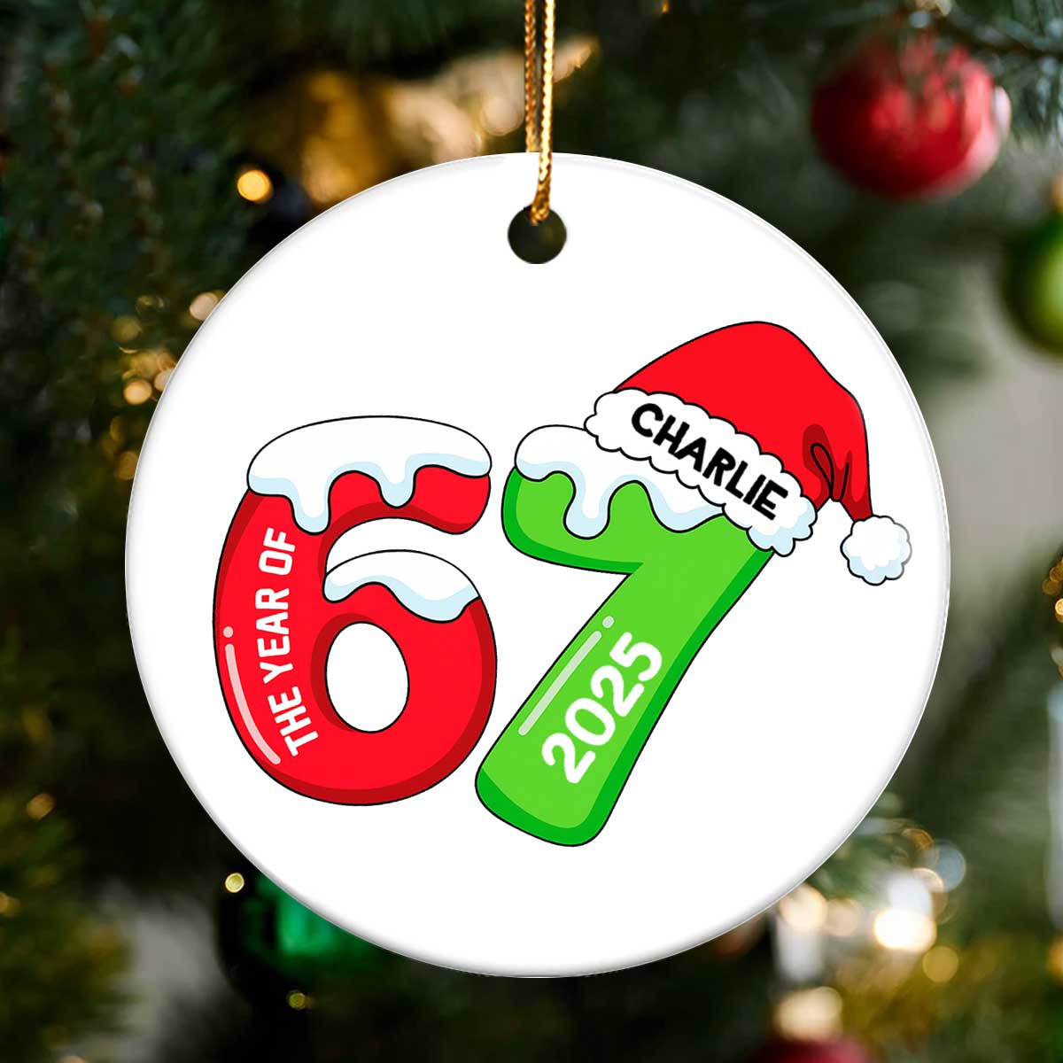 Custom Six Seven - Personalized Ceramic Ornament - Teen Slang Funny Tree Decor, Funny Teen Grandkid Gift