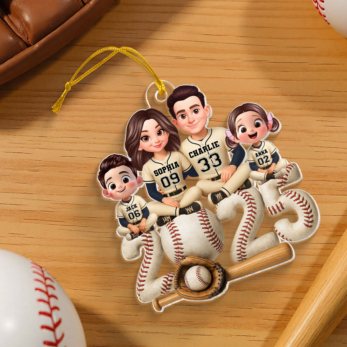 3D Effect Christmas Baseball Team Family - Personalized Acrylic Ornament