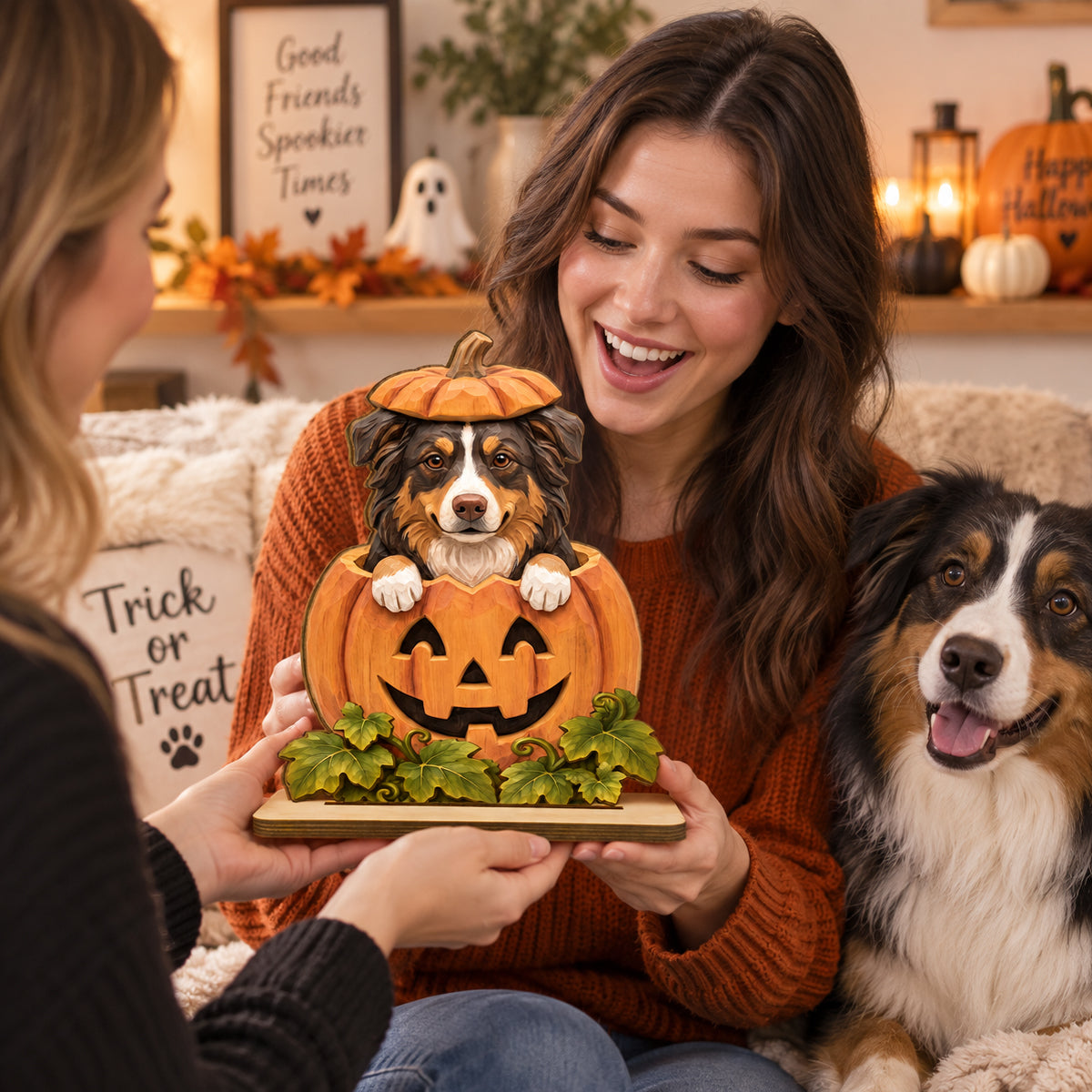 Custom Dog Cat Pumpkin Art - Personalized 2-Layered Wooden Plaque - Pet Halloween Fall Decor