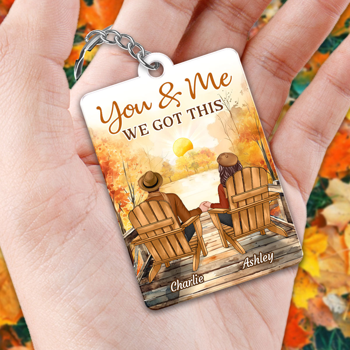Couple Back View Lake Fall Season Favorite Song QR Code Personalized Acrylic Keychain