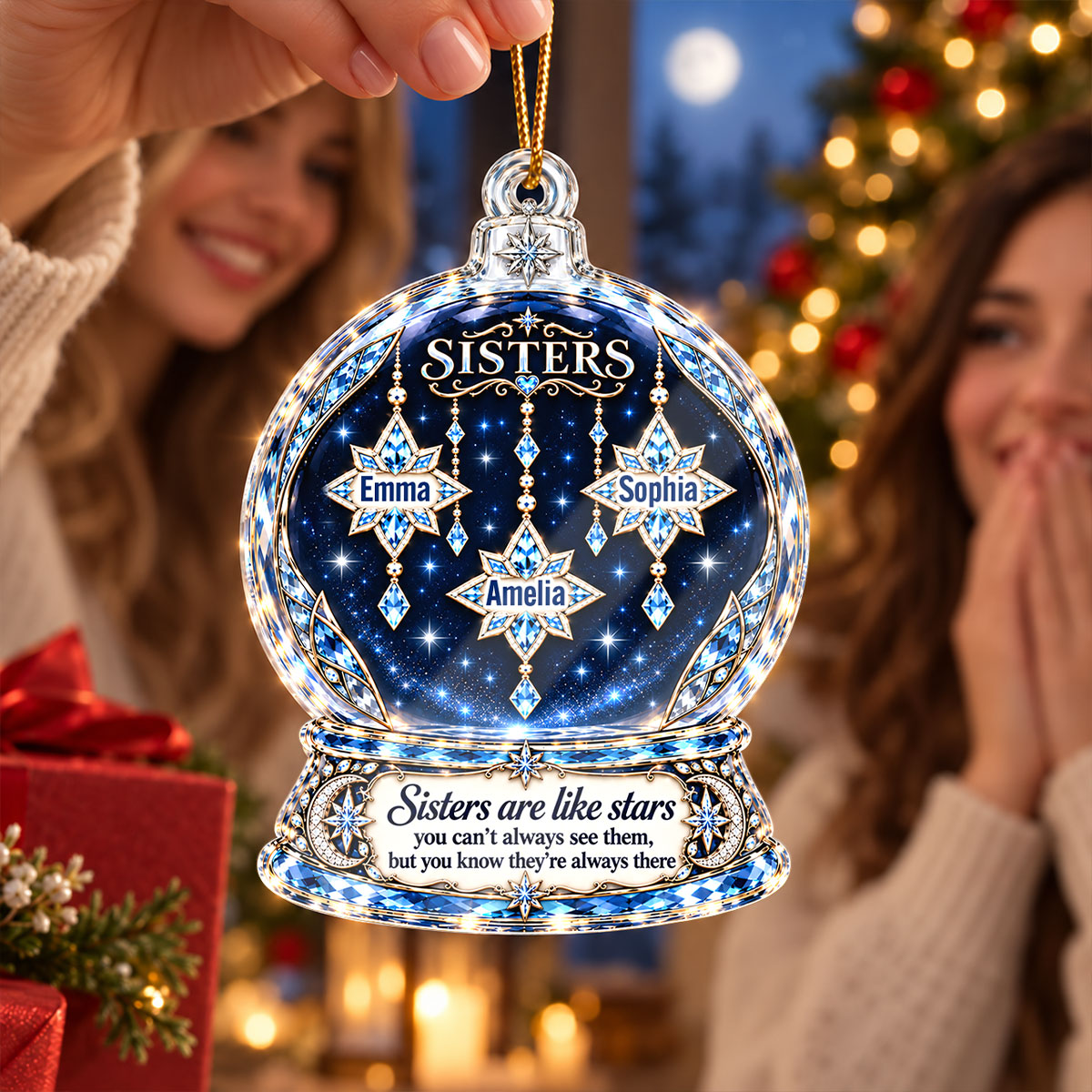 Sisters Are Like Stars - Personalized Acrylic Ornament - Heartfelt Christmas Gift for Sisters