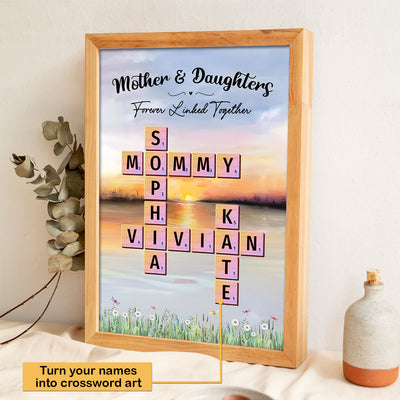 Mother Daughter Forever Linked Together Crossword Puzzle Art Personalized Poster