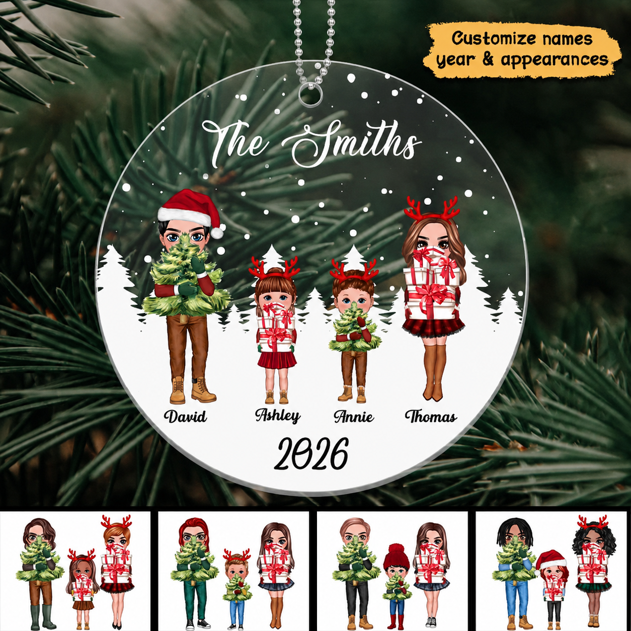 Pretty Christmas Family Personalized Acrylic Ornament