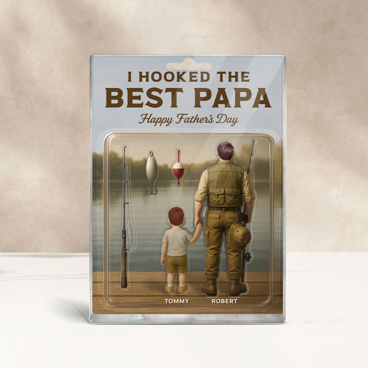 Dad And Kids Fishing Together Custom Figure Personalized Acrylic Block Plaque, Father's Day Gift For Fishing Dad, For Grandpa, For Husband