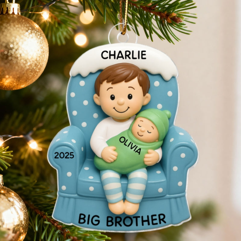 Proud New Big Sister Big Brother - Personalized Acrylic Ornament - New Big Brother, New Big Sister, New Sibling Christmas Gift