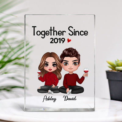 Doll Couple Sitting Gift For Him Gift For Her Personalized Vertical Rectangle Acrylic Block Plaque