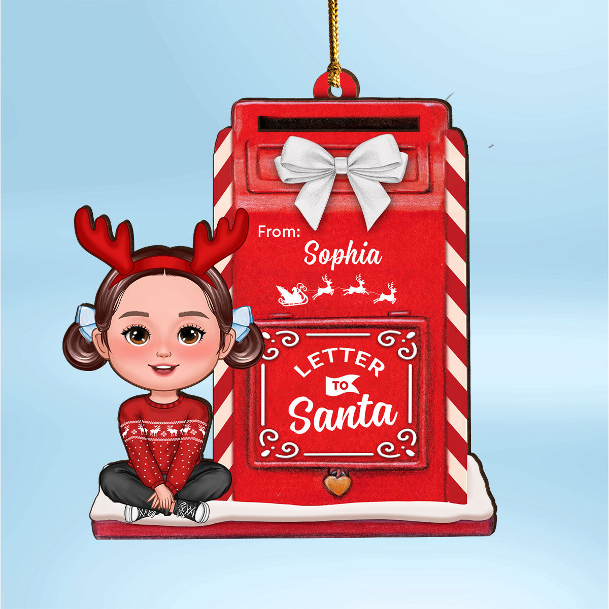 Letter To Santa Mailbox Christmas Cute Doll Kid Personalized 3-Layer Wooden Ornament, Unique Christmas Gift For Son, Daughter, Grandson, Granddaughter