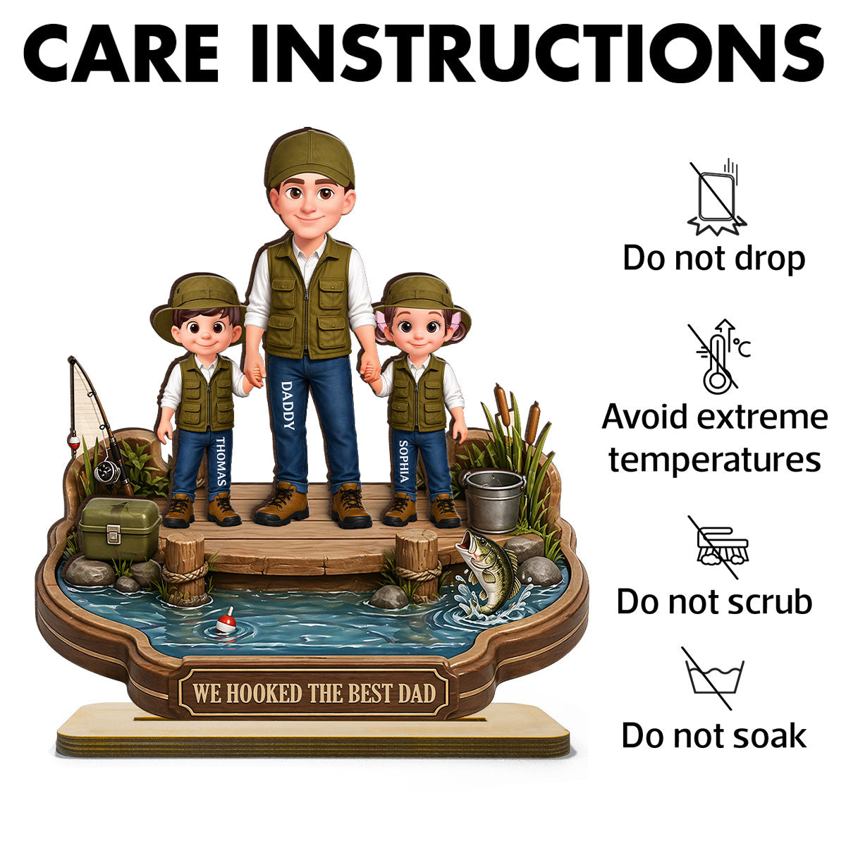 Dad's Little Fishing Partners - Personalized 2-Layered Wooden Plaque - Heartfelt Gift For Fishing Dad, Gift For Husband