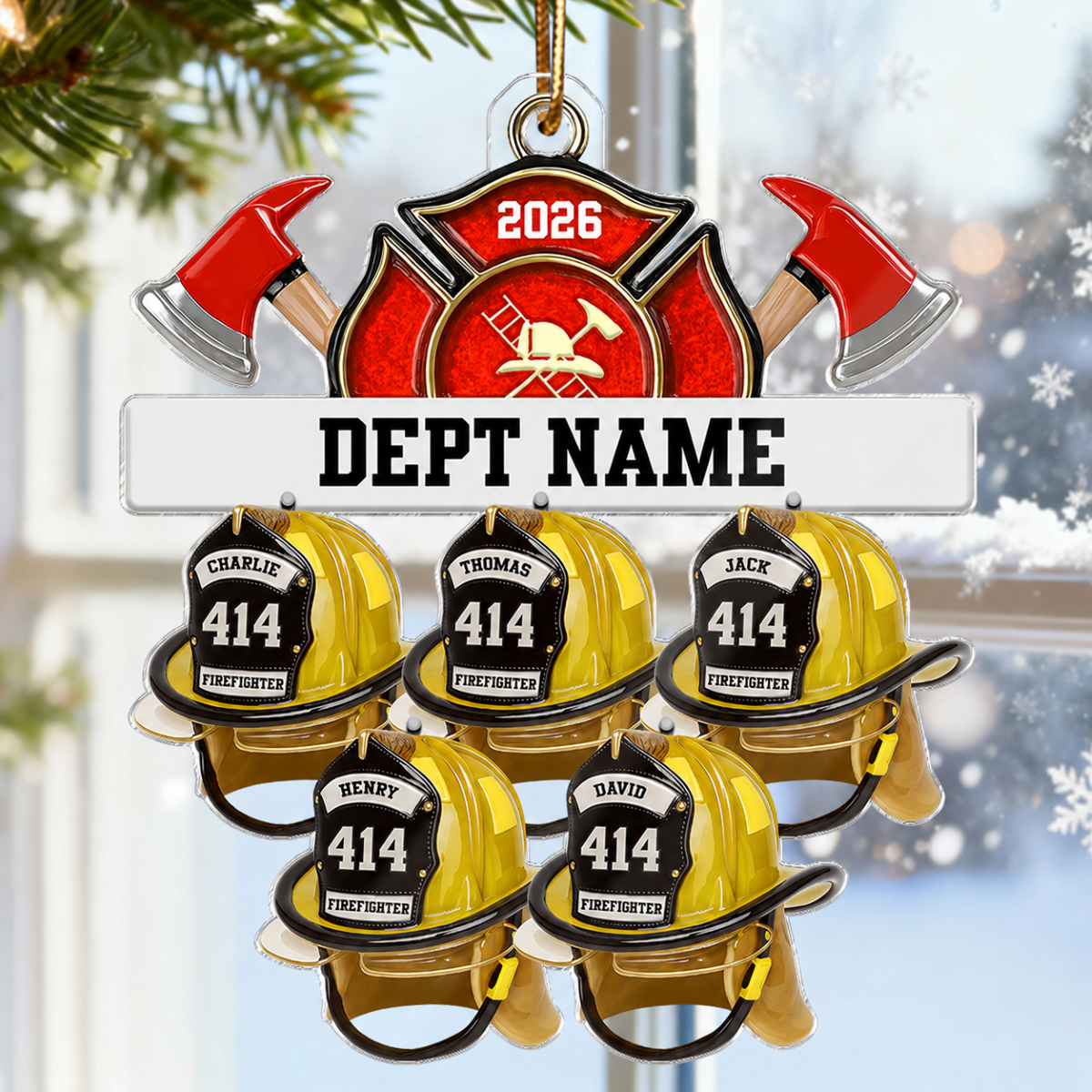 3D Effect Firefighter Station Helmets - Personalized Acrylic Ornament - Christmas Gift For Firefighter Station Department
