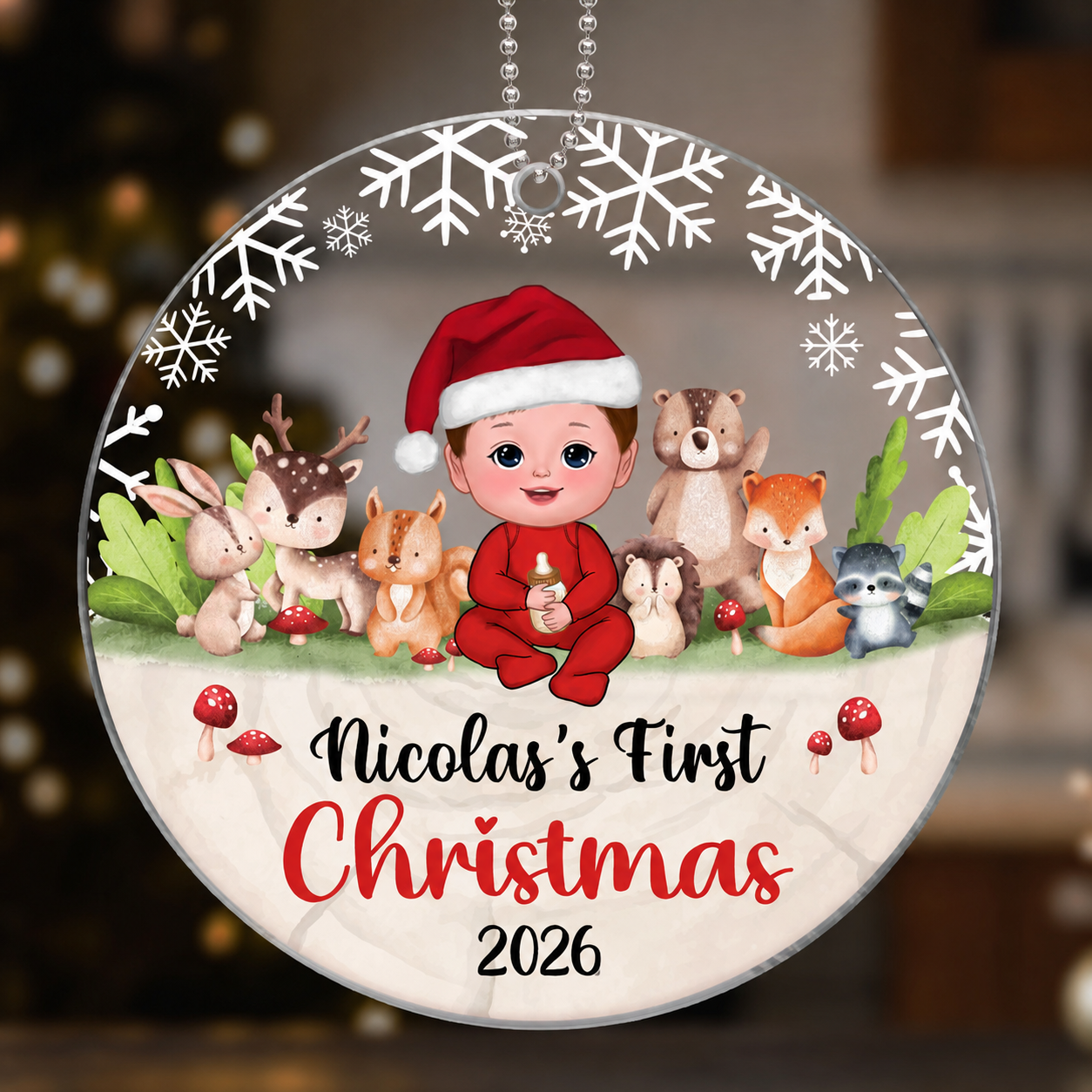 Woodland Animals Baby's First Christmas Personalized Acrylic Ornament