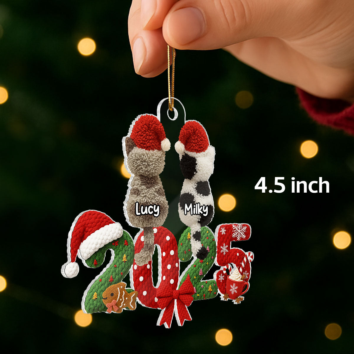 2025 Cat Lovers Latch Hook Yarn Faux - Personalized Acrylic Ornament - Christmas Gift for Cat Moms, Cat Dads