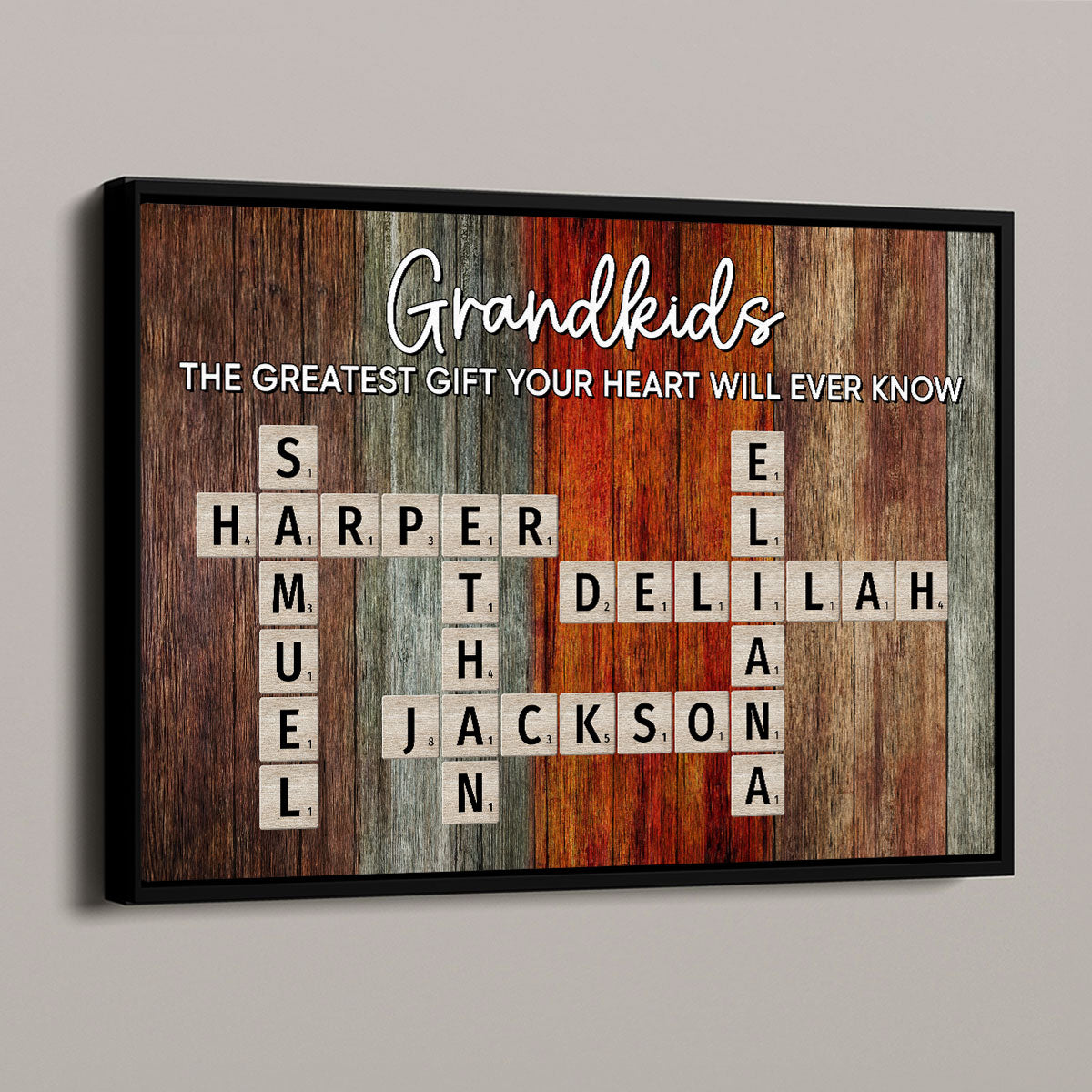 Grandkids Make Life More Grand Colorful Palette Crossword Puzzle Art Personalized Poster | Heartfelt Gift For Grandparents, Grandma, Grandpa | Home Decor for Grandparents' House
