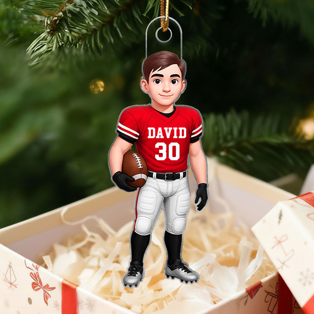 Football Boy 3D Effect - Personalized Acrylic Ornament - Christmas Gift For Teen Boy, Son, Grandson
