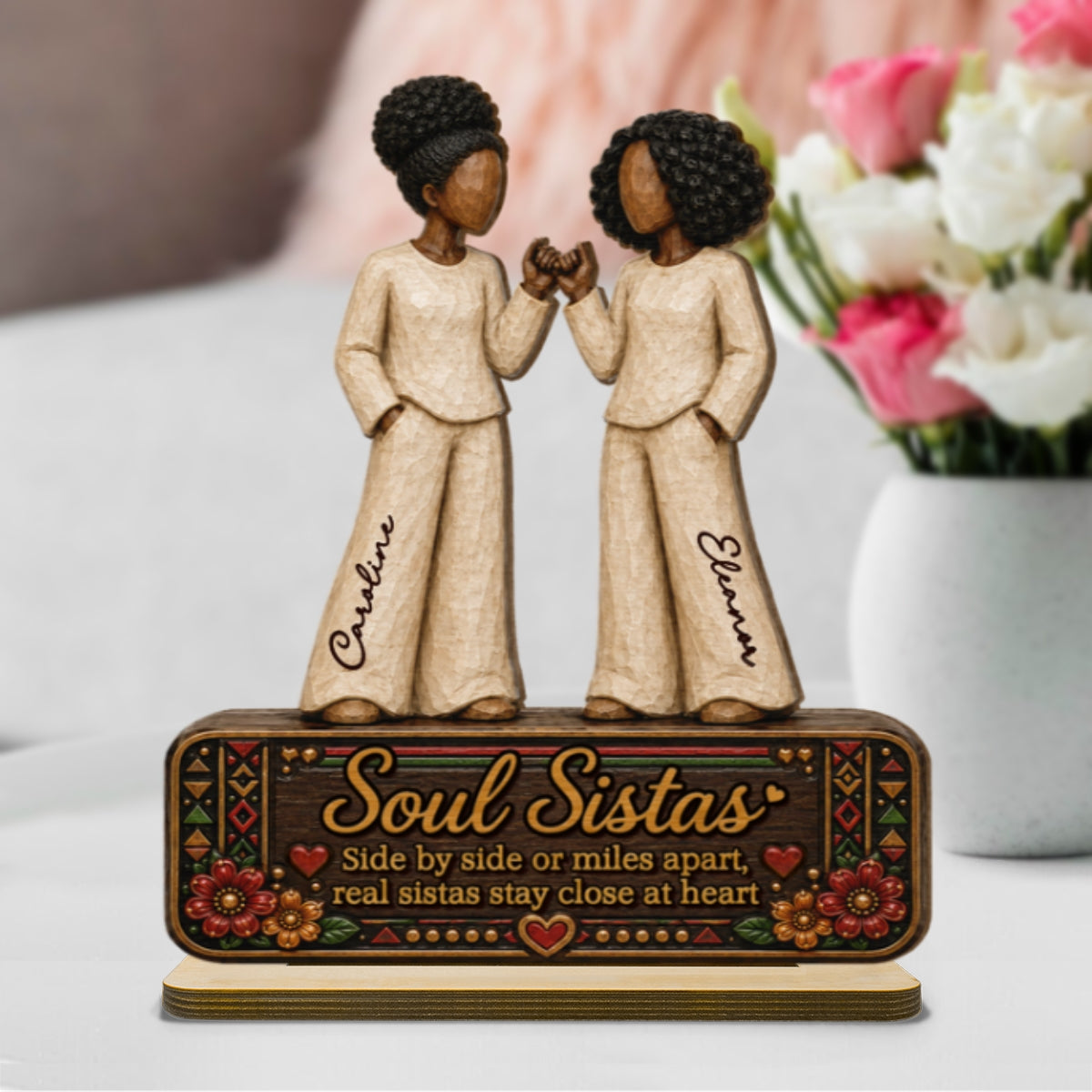 Soul Sistas Pinky Promise 2D Flat - Personalized 2-Layered Wooden Plaque - Friendship Keepsake