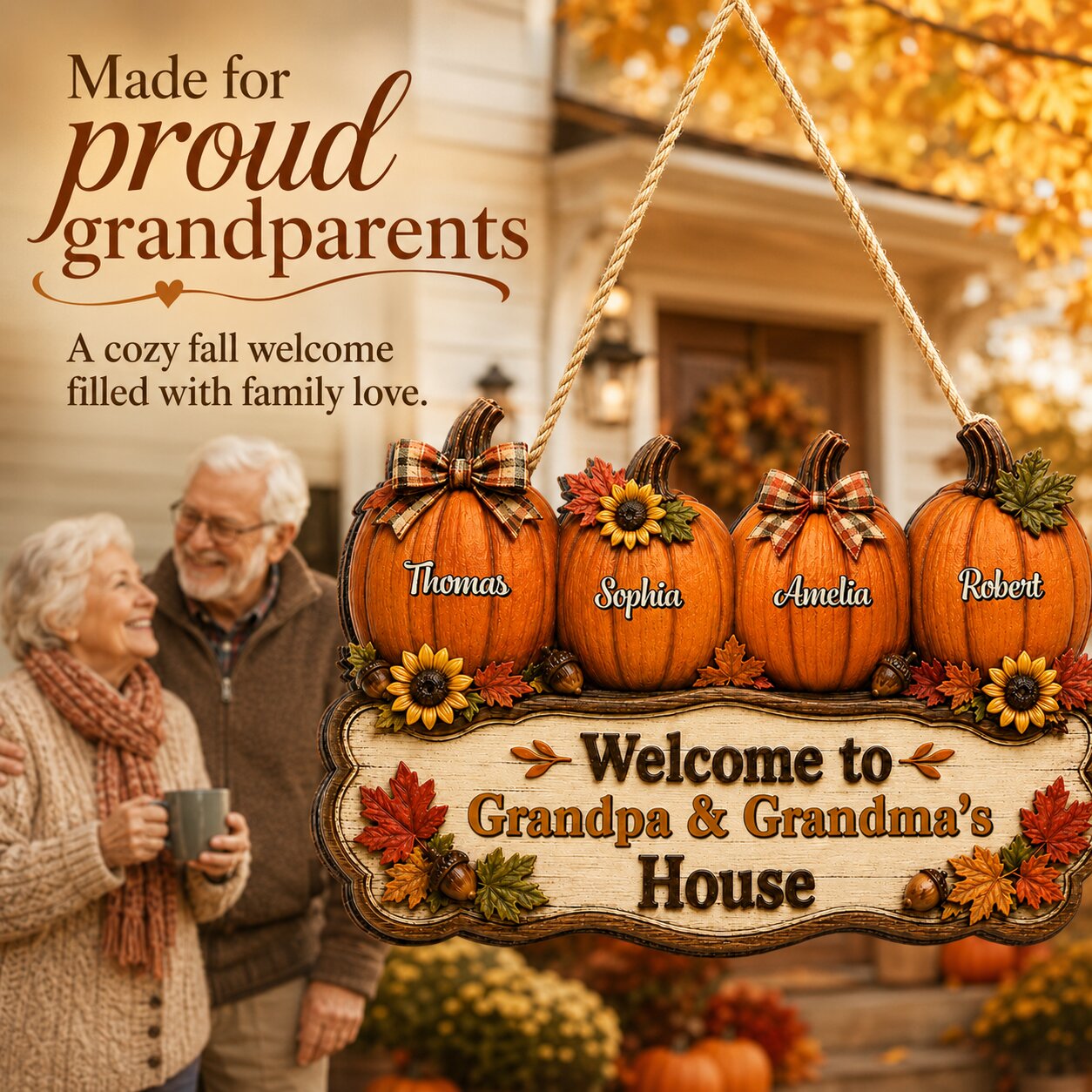 Cozy Warm Fall Season Vibe Little Pumpkins Welcome To Grandma Grandpa House - Personalized Wood Sign - Fall Decoration For Grandparents