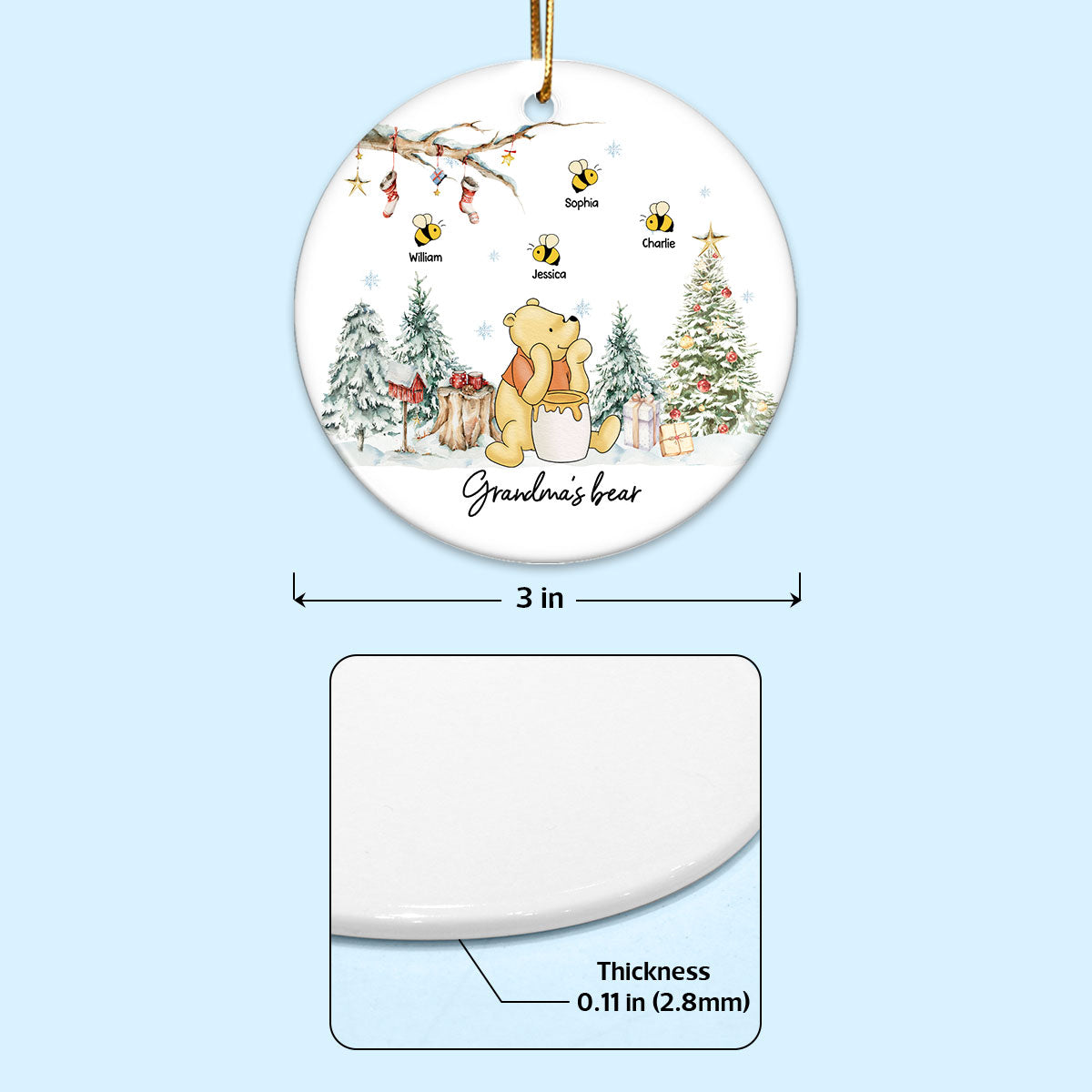 Grandma Bear Cute Grandkids Names Personalized Circle Ceramic Ornament, Christmas Gift