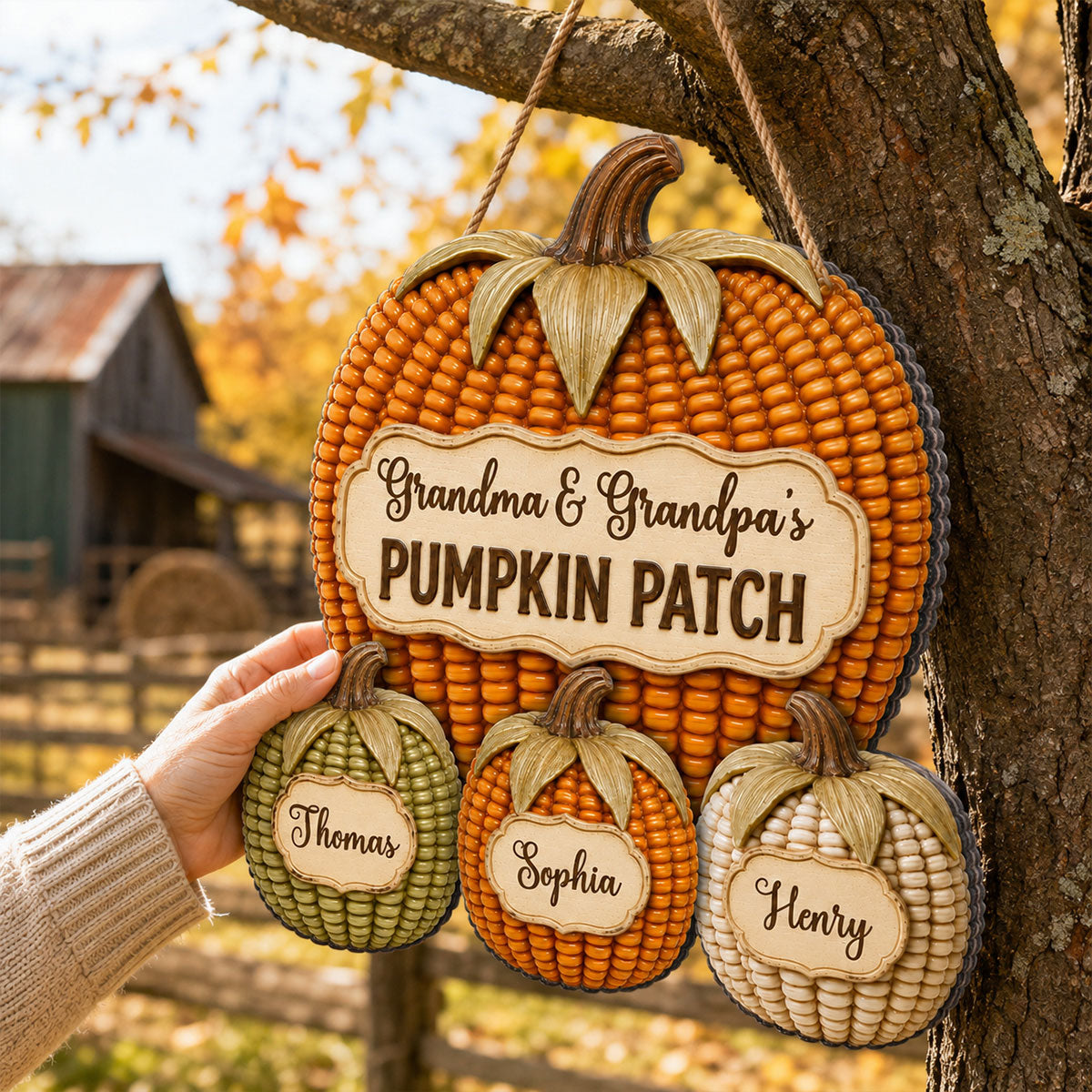 Cozy Warm Fall Season Grandpa Grandma Corn Pumpkin Patch - Personalized Wood Sign - Fall Decoration For Grandparents