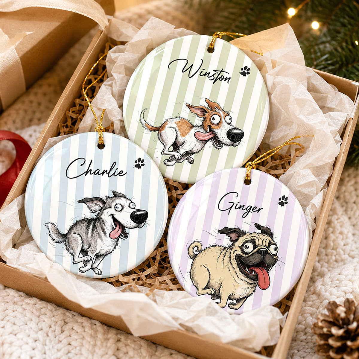 Watercolor Pet Zoomies Portrait From Your Photo - Personalized Ceramic Ornament - Christmas Keepsake For Dog Cat Lover