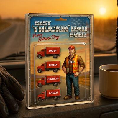 Best Truckin' Dad Ever Nation Flag Custom Action Figure Personalized Acrylic Block Plaque, Father's Day Gift for Trucker Dad