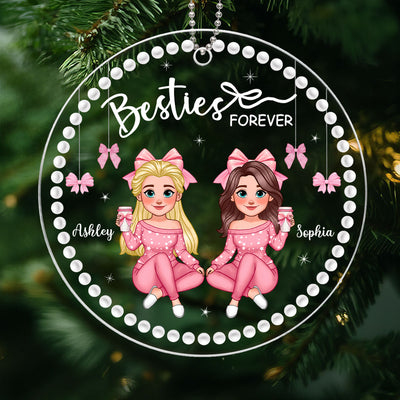 Animated Besties Forever Coquette Style Personalized Acrylic Ornament