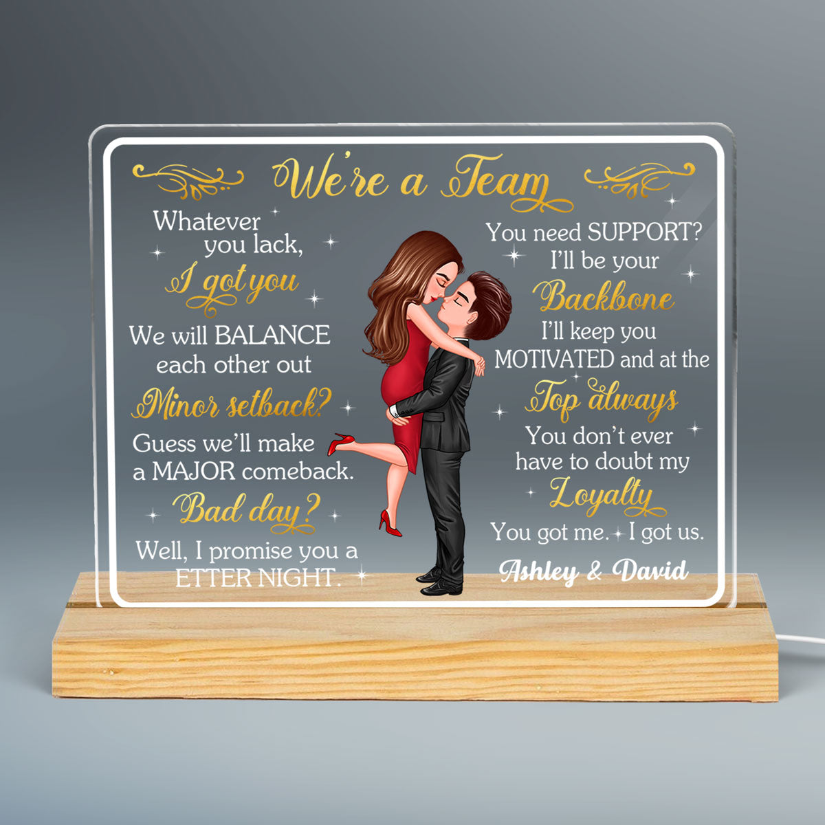 We‘re A Team Hugging Couple Personalized Acrylic LED Lamp Night Light