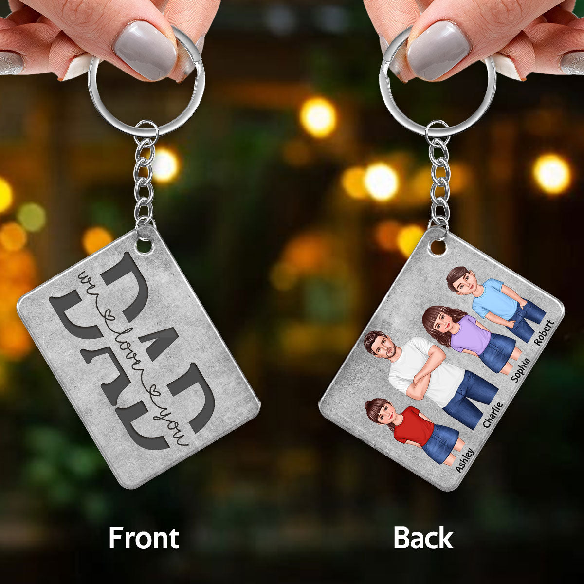 Dad And Kids Standing Front View Personalized Acrylic Keychain