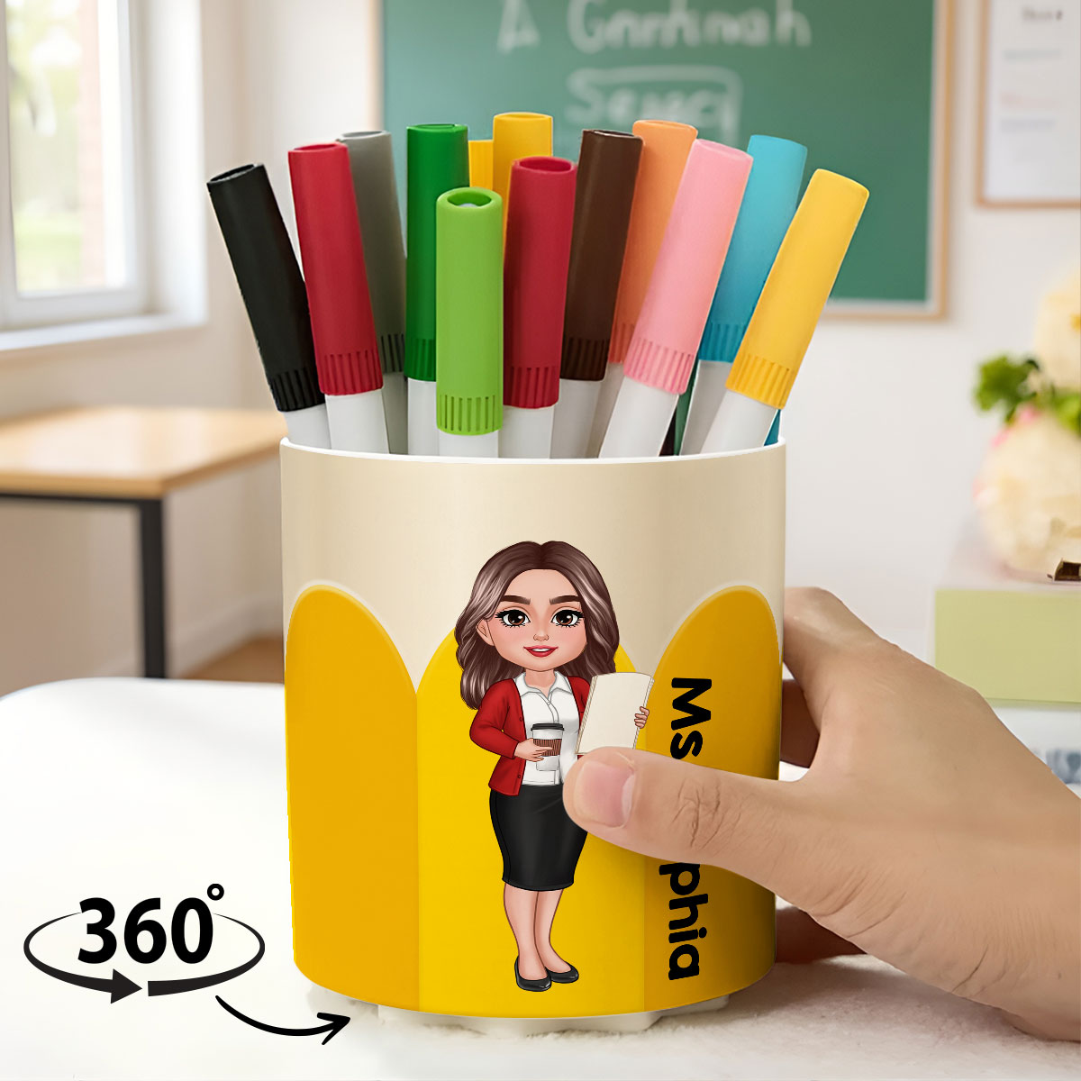 Personalized Rotating Pen & Pencil Holder for Desk Decor for Classroom, Teacher Organization, Back to School Teacher Gift Idea