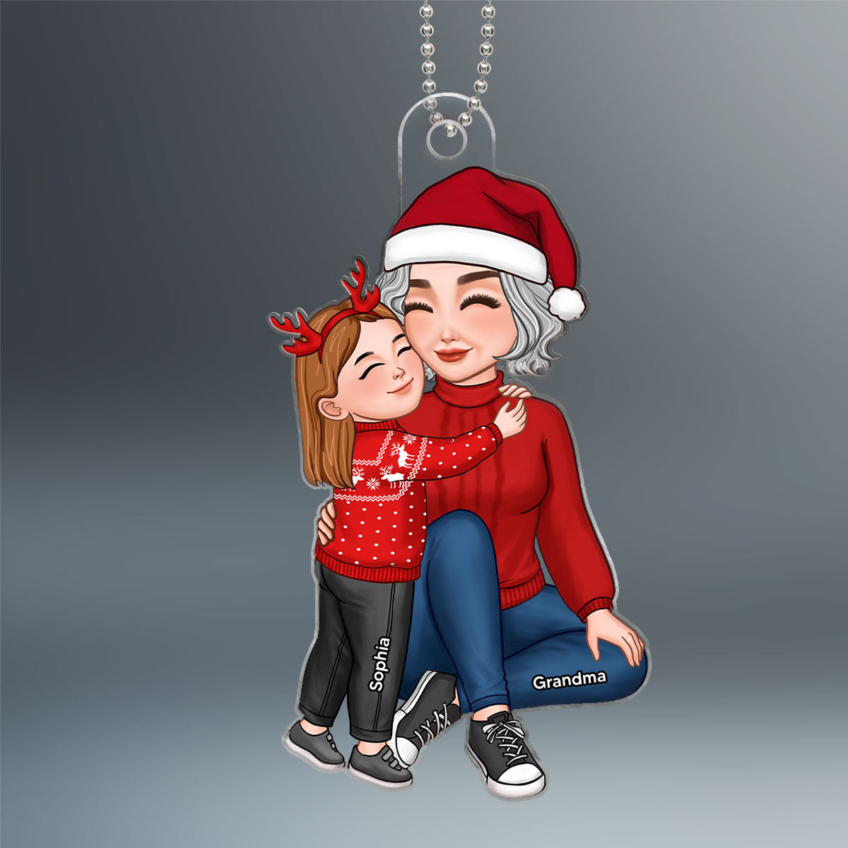 Grandma & Grandkid Hugging Sitting Acrylic Ornament - Personalized Gift For Grandma