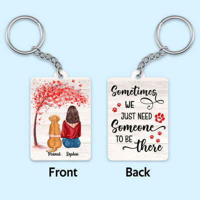 Someone To Be There Back View Woman With Dogs Sitting Under Tree Personalized Acrylic Keychain