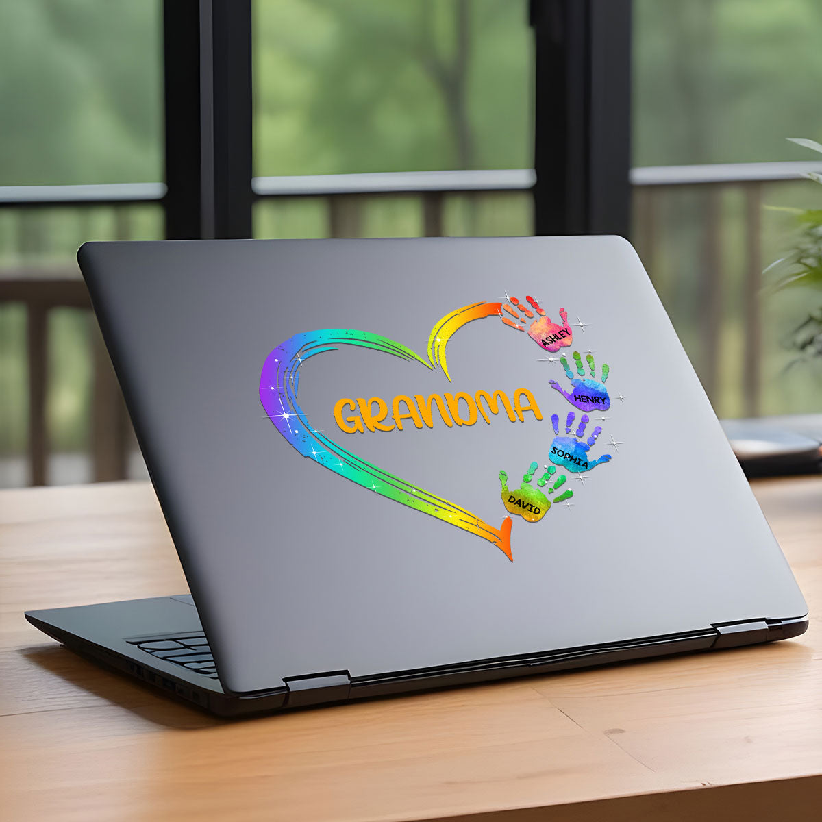 Grandma Mom Heart Hand Print Personalized Decal