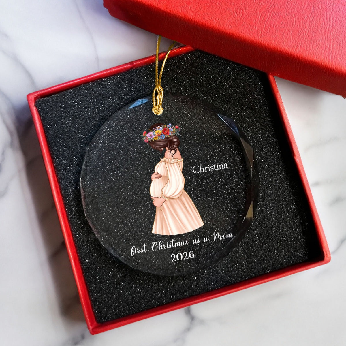 Pregnant Mom Baby Bump's First Christmas, Expecting Mother, Baby Shower, Personalized Glass Ornament